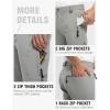 imageTBMPOY Mens Lightweight Hiking Pants with Belt 5 Zip Pockets Waterproof QuickDry Travel Fishing Work Outdoor PantsA7thin Light Gray