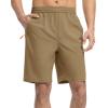imageTBMPOY Mens Shorts 9quot Hiking Running Shorts Zipper Pockets Athletic Outdoor Sports Gym Workout Short 4 PocketsKhaki