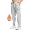 imageTBMPOY Mens Cargo Sweatpants Joggers Winter Fleece Lined Pants Gym Running Cotton Pants with Zipper PocketsLight Grey