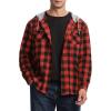 imageTBMPOY Mens Lightweight Hoodie Shirts Plaid Flannel Button Up Long Sleeve Pajamas with Pockets Hoodie Fall Casual OutfitsBlack Red