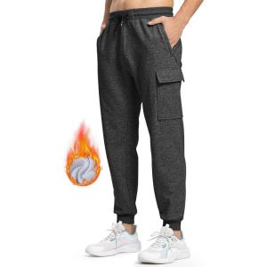 imageTBMPOY Mens Cargo Sweatpants Joggers Winter Fleece Lined Pants Gym Running Cotton Pants with Zipper PocketsDark Grey