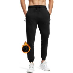 imageTBMPOY Mens Comfy Pants Fleece Lined Joggers Zipper Pockets Cotton Elastic Waist Sweatpants Athletic Running Golf TrackBlack02