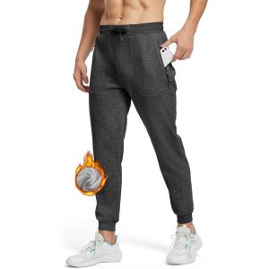 imageTBMPOY Mens Comfy Pants Fleece Lined Joggers Zipper Pockets Cotton Elastic Waist Sweatpants Athletic Running Golf TrackDark Grey02