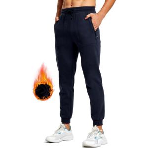 imageTBMPOY Mens Comfy Pants Fleece Lined Joggers Zipper Pockets Cotton Elastic Waist Sweatpants Athletic Running Golf TrackNavy02