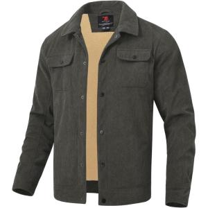 imageTBMPOY Mens Corduroy Jacket Sherpa Fleece Lined Jackets Warm Winter Trucker Work Casual Hiking Coat with 5 PocketsDark Grey