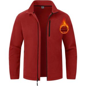 imageTBMPOY Mens Fleece Jackets Lightweight FullZip Fall Jacket Outdoor Hiking Warm Winter Coats with PocketsRed