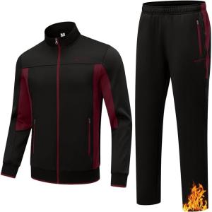 imageTBMPOY Mens Fleece Lined Tracksuits Sweatsuits 2 Piece Sets Winter Jogging Track Sweat Suits Thermal Casual OutfitsBlackWine