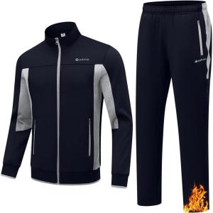 imageTBMPOY Mens Fleece Lined Tracksuits Sweatsuits 2 Piece Sets Winter Jogging Track Sweat Suits Thermal Casual OutfitsDark BlueLight Grey