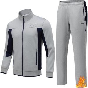 imageTBMPOY Mens Fleece Lined Tracksuits Sweatsuits 2 Piece Sets Winter Jogging Track Sweat Suits Thermal Casual OutfitsLight GreyDark Blue