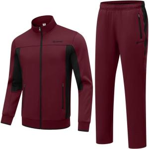 imageTBMPOY Mens Fleece Lined Tracksuits Sweatsuits 2 Piece Sets Winter Jogging Track Sweat Suits Thermal Casual OutfitsWine RedBlack