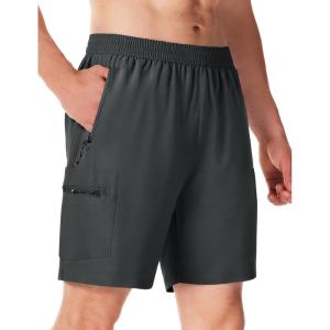 imageTBMPOY Mens Hiking Shorts 7quot Quick Dry Lightweight Cargo Fishing Shorts with Zipper Pockets Elastic Waist Drawstring WalkingDark Grey