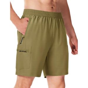 imageTBMPOY Mens Hiking Shorts 7quot Quick Dry Lightweight Cargo Fishing Shorts with Zipper Pockets Elastic Waist Drawstring WalkingKhaki