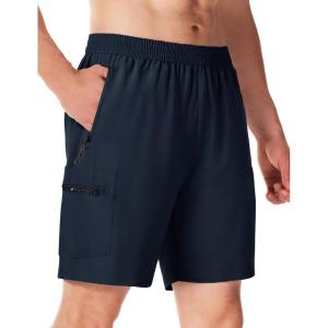 imageTBMPOY Mens Hiking Shorts 7quot Quick Dry Lightweight Cargo Fishing Shorts with Zipper Pockets Elastic Waist Drawstring WalkingNavy
