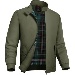 imageTBMPOY Mens Lightweight Cotton Jackets Golf Full Zip Windbreaker Spring Fall Stylish Casual Jackets Work bomberArmy Green