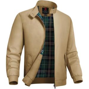imageTBMPOY Mens Lightweight Cotton Jackets Golf Full Zip Windbreaker Spring Fall Stylish Casual Jackets Work bomberDark Khaki