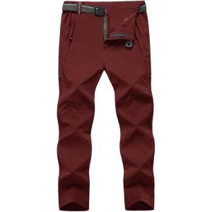 imageTBMPOY Mens Lightweight Hiking Pants with Belt 5 Zip Pockets Waterproof QuickDry Travel Fishing Work Outdoor PantsA10thin Wine Red