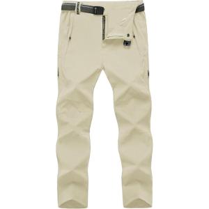 imageTBMPOY Mens Lightweight Hiking Pants with Belt 5 Zip Pockets Waterproof QuickDry Travel Fishing Work Outdoor PantsA11thin Creamy White