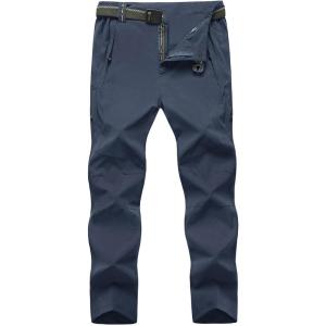 imageTBMPOY Mens Lightweight Hiking Pants with Belt 5 Zip Pockets Waterproof QuickDry Travel Fishing Work Outdoor PantsA12thin Denim Blue