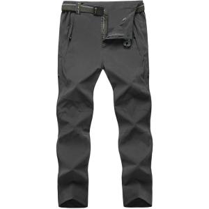 imageTBMPOY Mens Lightweight Hiking Pants with Belt 5 Zip Pockets Waterproof QuickDry Travel Fishing Work Outdoor PantsA1thin Dark Grey
