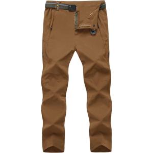 imageTBMPOY Mens Lightweight Hiking Pants with Belt 5 Zip Pockets Waterproof QuickDry Travel Fishing Work Outdoor PantsA21light Brown