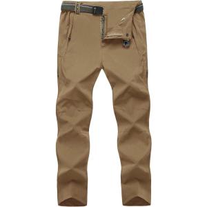 imageTBMPOY Mens Lightweight Hiking Pants with Belt 5 Zip Pockets Waterproof QuickDry Travel Fishing Work Outdoor PantsA22light Brown