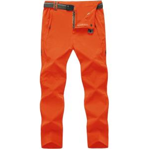 imageTBMPOY Mens Lightweight Hiking Pants with Belt 5 Zip Pockets Waterproof QuickDry Travel Fishing Work Outdoor PantsA26tangerine