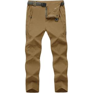 imageTBMPOY Mens Lightweight Hiking Pants with Belt 5 Zip Pockets Waterproof QuickDry Travel Fishing Work Outdoor PantsA27thin Light Coffee