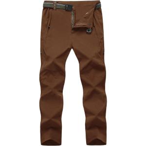 imageTBMPOY Mens Lightweight Hiking Pants with Belt 5 Zip Pockets Waterproof QuickDry Travel Fishing Work Outdoor PantsA28thin Dark Brown