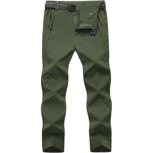 imageTBMPOY Mens Lightweight Hiking Pants with Belt 5 Zip Pockets Waterproof QuickDry Travel Fishing Work Outdoor PantsA29thin Blackish Green