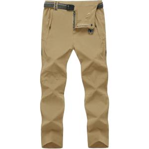 imageTBMPOY Mens Lightweight Hiking Pants with Belt 5 Zip Pockets Waterproof QuickDry Travel Fishing Work Outdoor PantsA2thin Khaki