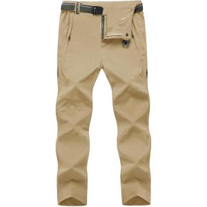 imageTBMPOY Mens Lightweight Hiking Pants with Belt 5 Zip Pockets Waterproof QuickDry Travel Fishing Work Outdoor PantsA30thin Beige Brown