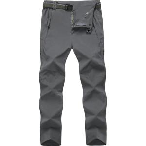 imageTBMPOY Mens Lightweight Hiking Pants with Belt 5 Zip Pockets Waterproof QuickDry Travel Fishing Work Outdoor PantsA31thin Charcoal Grey