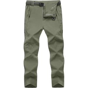 imageTBMPOY Mens Lightweight Hiking Pants with Belt 5 Zip Pockets Waterproof QuickDry Travel Fishing Work Outdoor PantsA5thin Sage Green