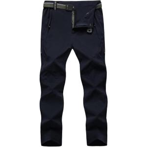 imageTBMPOY Mens Lightweight Hiking Pants with Belt 5 Zip Pockets Waterproof QuickDry Travel Fishing Work Outdoor PantsA6thin Navy