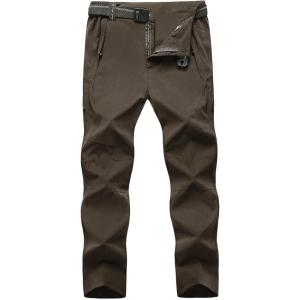 imageTBMPOY Mens Lightweight Hiking Pants with Belt 5 Zip Pockets Waterproof QuickDry Travel Fishing Work Outdoor PantsA9thin Brown
