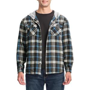 imageTBMPOY Mens Lightweight Hoodie Shirts Plaid Flannel Button Up Long Sleeve Pajamas with Pockets Hoodie Fall Casual OutfitsNavy Blue