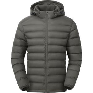 imageTBMPOY Mens Lightweight Puffer Jackets Detachable Hood WaterResistant Casual Winter Coat Hooded Insulated for Travel SkiDark Grey