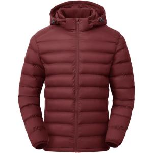 imageTBMPOY Mens Lightweight Puffer Jackets Detachable Hood WaterResistant Casual Winter Coat Hooded Insulated for Travel SkiWine Red