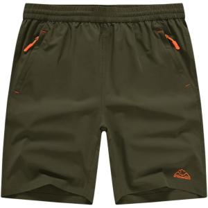 imageTBMPOY Mens Shorts 9quot Hiking Running Shorts Zipper Pockets Athletic Outdoor Sports Gym Workout Short 4 PocketsArmy Green
