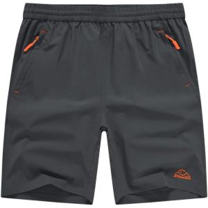 imageTBMPOY Mens Shorts 9quot Hiking Running Shorts Zipper Pockets Athletic Outdoor Sports Gym Workout Short 4 PocketsCool Grey