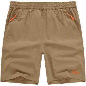 imageTBMPOY Mens Shorts 9quot Hiking Running Shorts Zipper Pockets Athletic Outdoor Sports Gym Workout Short 4 PocketsKhaki