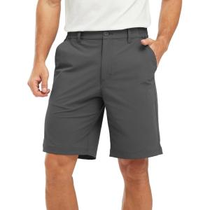 imageTBMPOY Mens Shorts Golf 9quot Casual Elastic Waist Quick Dry Flat Front Travel Shorts with 5 PocketsDark Grey