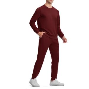 imageTBMPOY Mens Sweatsuits 2 Piece Set Tracksuits Jogging Outfits Long Sleeve Tops Jogger Pants Sweat Track Suits Casual AthleticWine Red