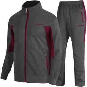 imageTBMPOY Mens Tracksuits Sweatsuits for Men Sweat Track Suits 2 Piece Casual Athletic Jogging Warm Up Full Zip Sets03 Dark Greywine Red