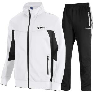 imageTBMPOY Mens Tracksuits Sweatsuits for Men Sweat Track Suits 2 Piece Casual Athletic Jogging Warm Up Full Zip Sets03 Whiteblack