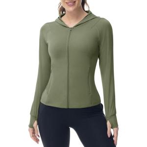 imageTBMPOY Womens Full Zip Hoodie Lightweight Athletic Jackets Slim Fit Workout Track Running Jacket with Thumb HolesGreen