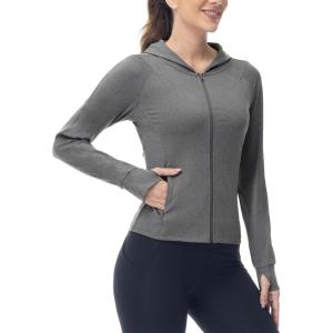 imageTBMPOY Womens Full Zip Hoodie Lightweight Athletic Jackets Slim Fit Workout Track Running Jacket with Thumb HolesGrey