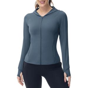 imageTBMPOY Womens Full Zip Hoodie Lightweight Athletic Jackets Slim Fit Workout Track Running Jacket with Thumb HolesGrey Blue