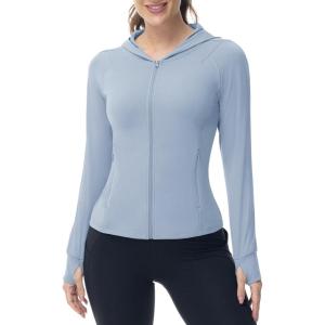 imageTBMPOY Womens Full Zip Hoodie Lightweight Athletic Jackets Slim Fit Workout Track Running Jacket with Thumb HolesLight Blue