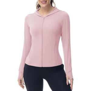 imageTBMPOY Womens Full Zip Hoodie Lightweight Athletic Jackets Slim Fit Workout Track Running Jacket with Thumb HolesPink
